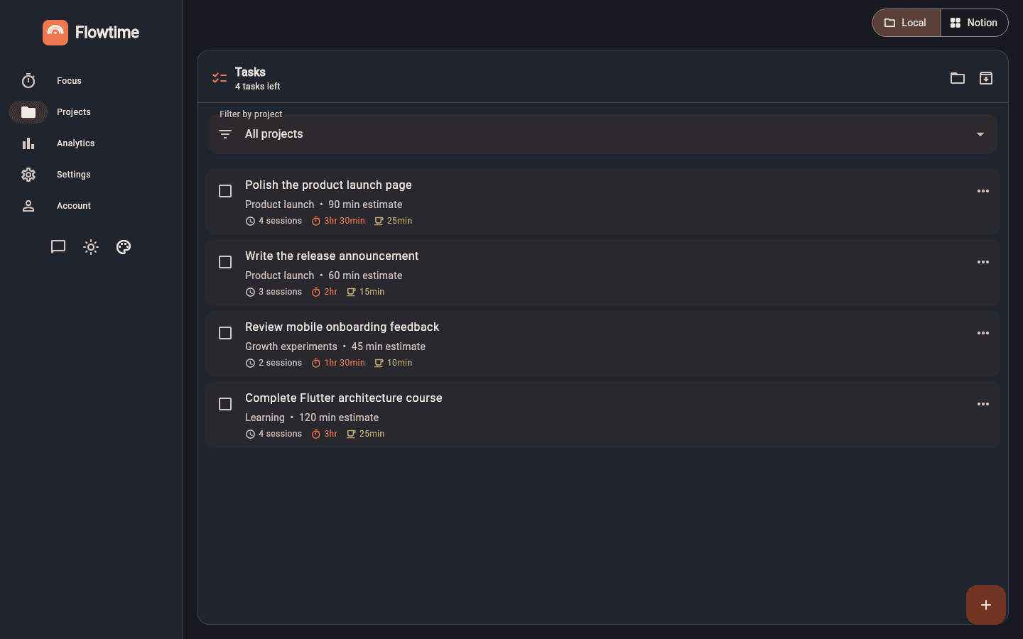 Flutter projects and tasks on desktop