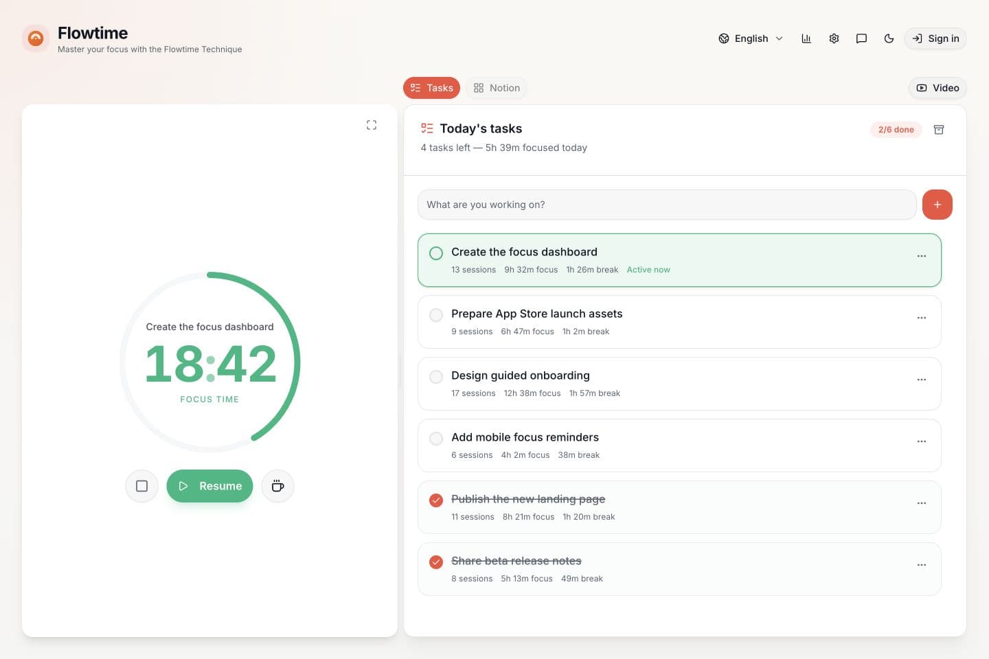 Focus workspace on desktop