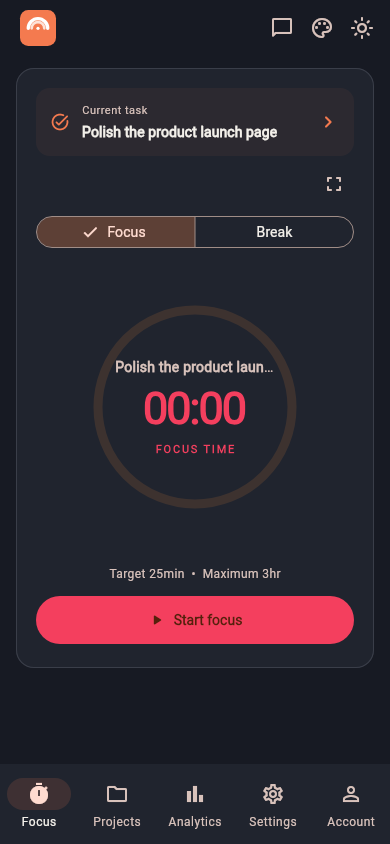 Default Flutter focus timer on mobile