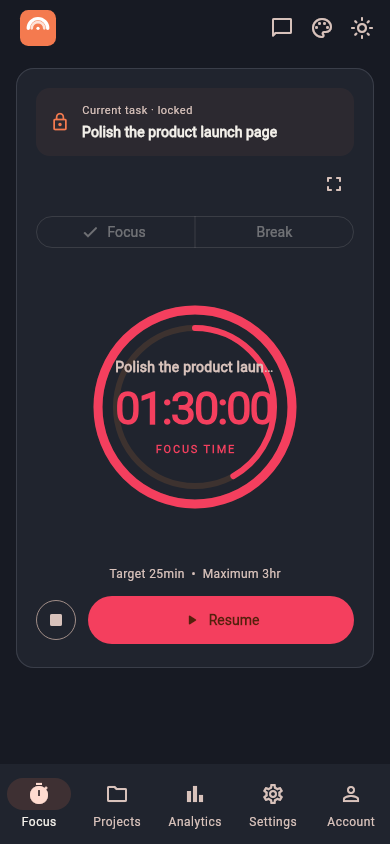 Halfway to the maximum focus time on mobile